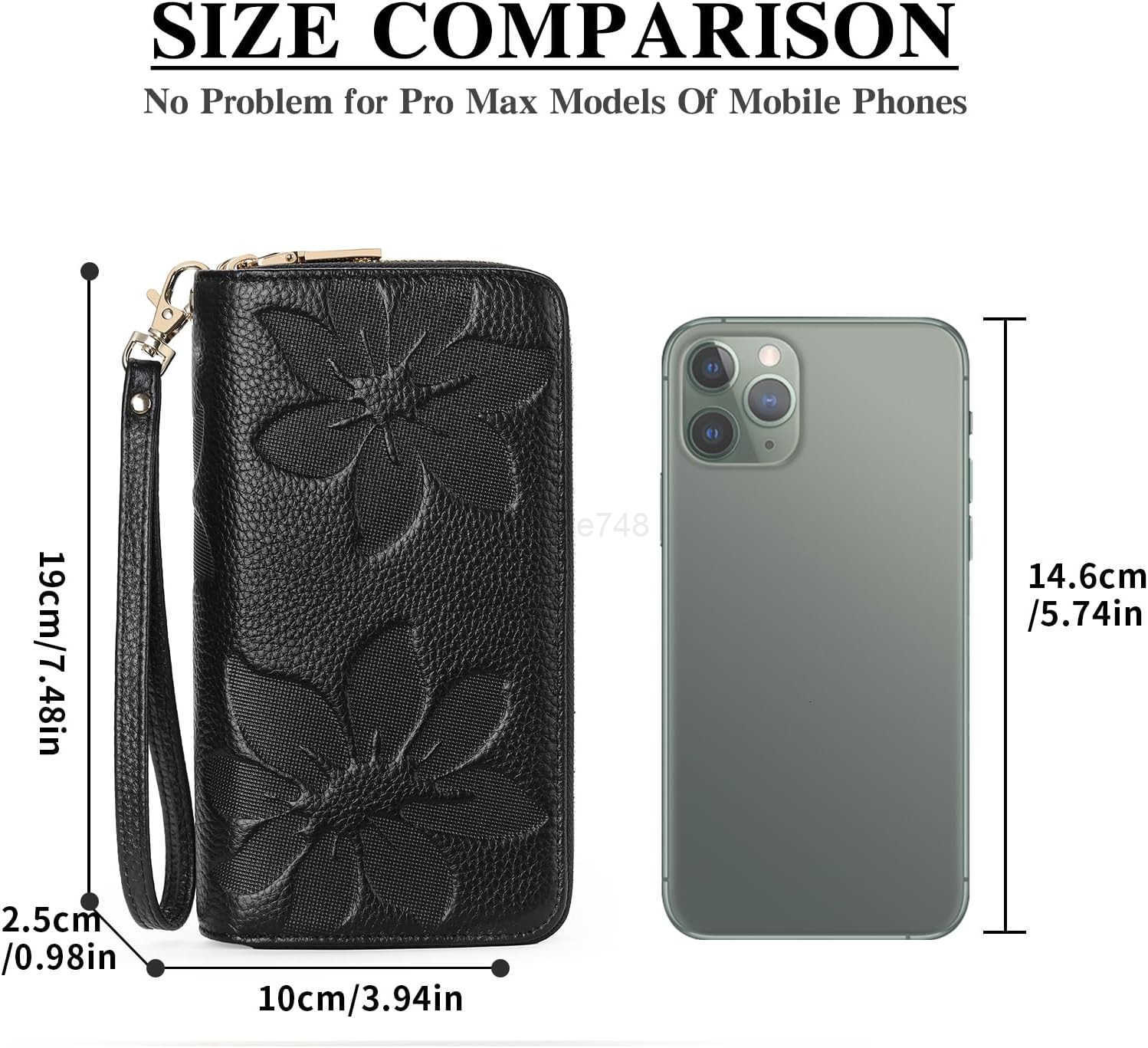 Womens Wallet Large Capacity Double Zip Ladies Card Phone Holder RFID Blocking Wristlet LeatherZ250911
