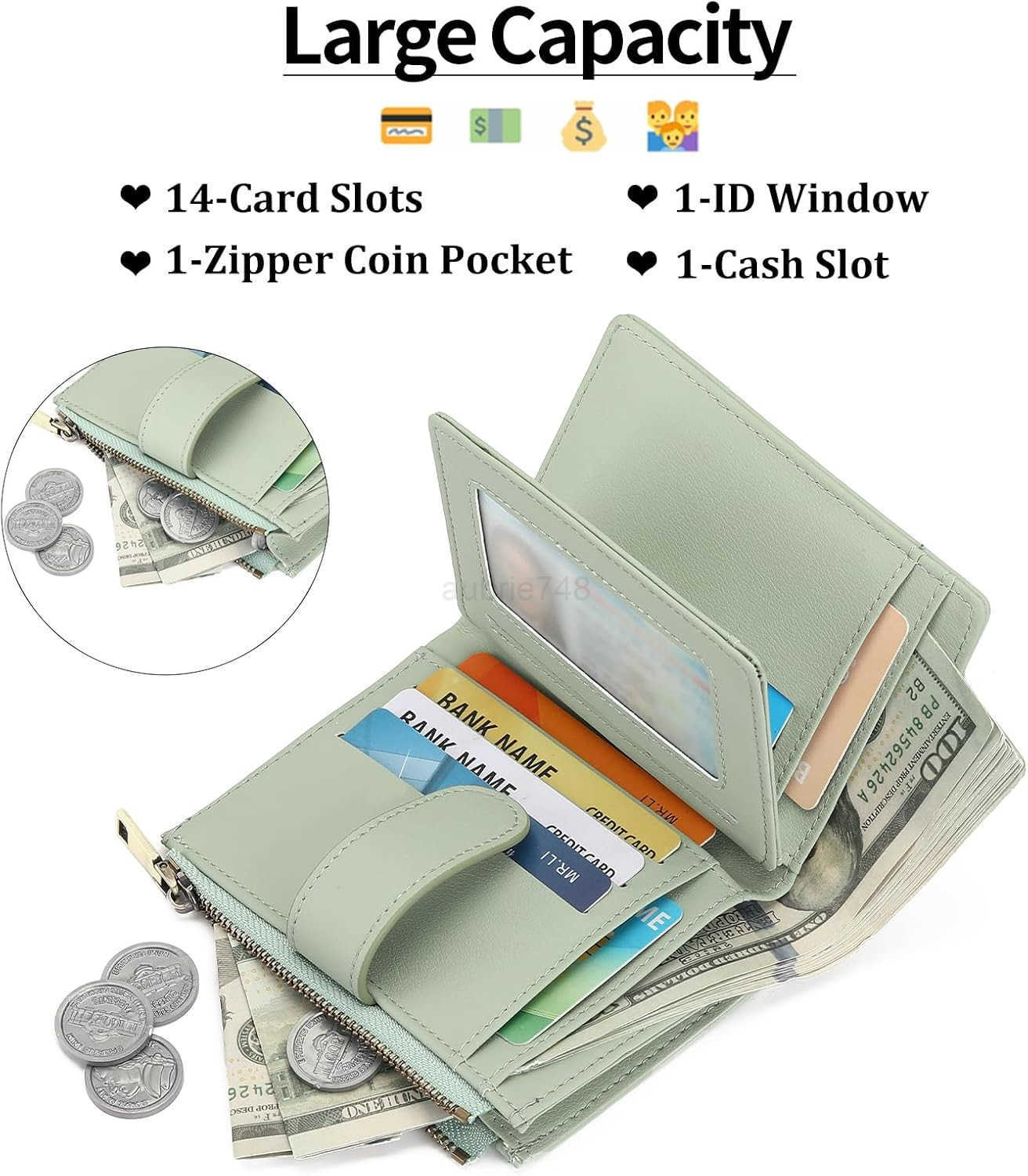 Small Wallets for Women Leather RFID Blocking Bifold Zipper Pocket Wallet Card Case Purse with ID WindowZ250911