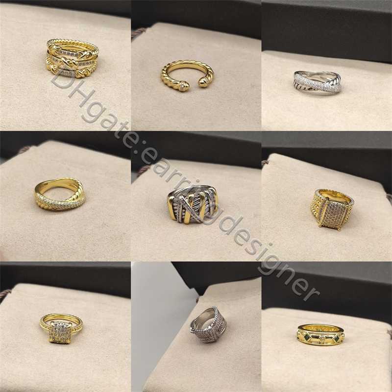 Luxurys Designer Classic Retro Twisted Rope Diamond 18k Gold Sunflower Punk Personalized Jewelry Multi Shape Couple Ring Size6-9