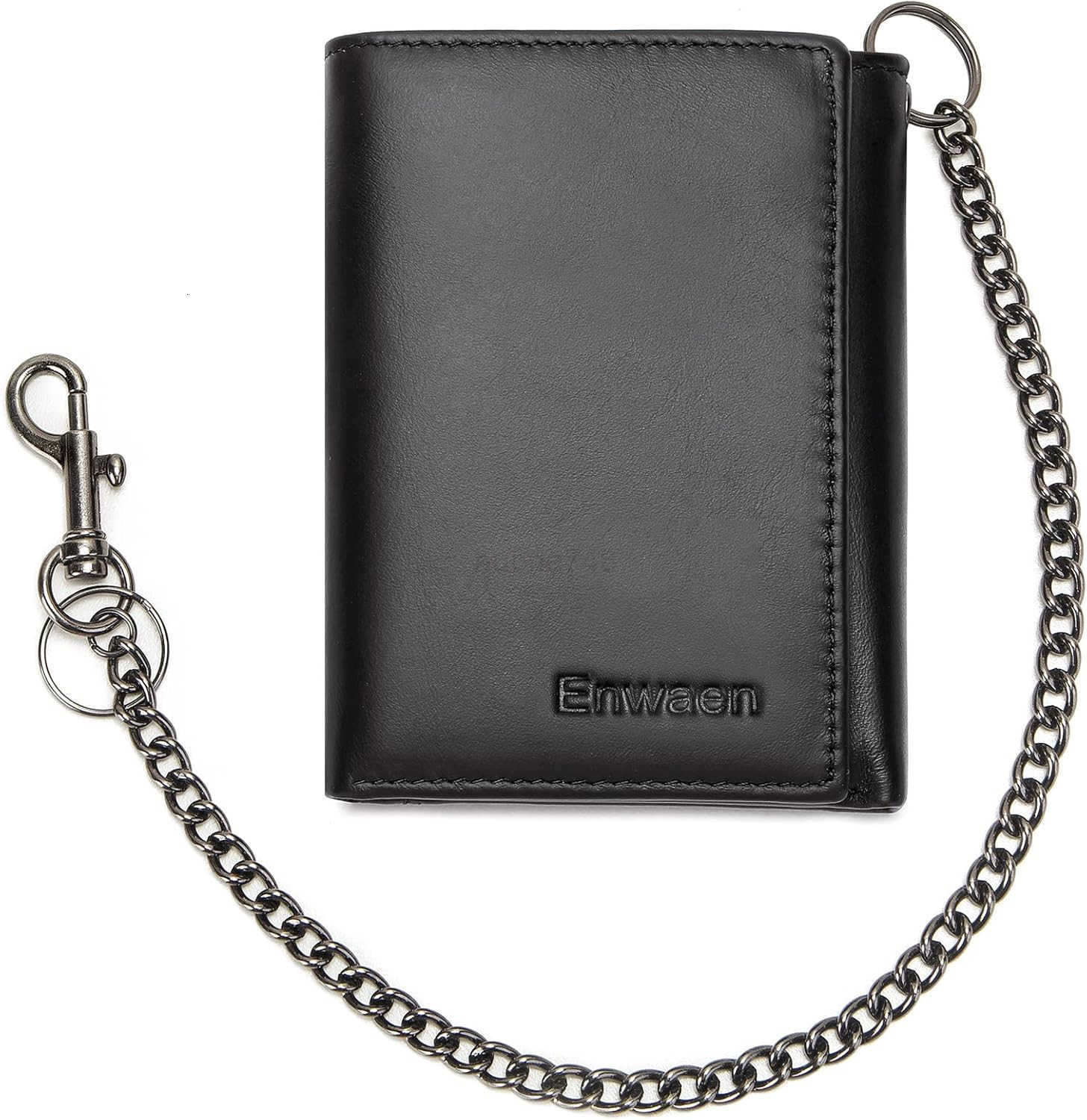 Mens Wallet with Chain Genuine Leather Trifold Wallet RFID Blocking AntiTheft Chain for Biker MotorcycleBlackZ250911