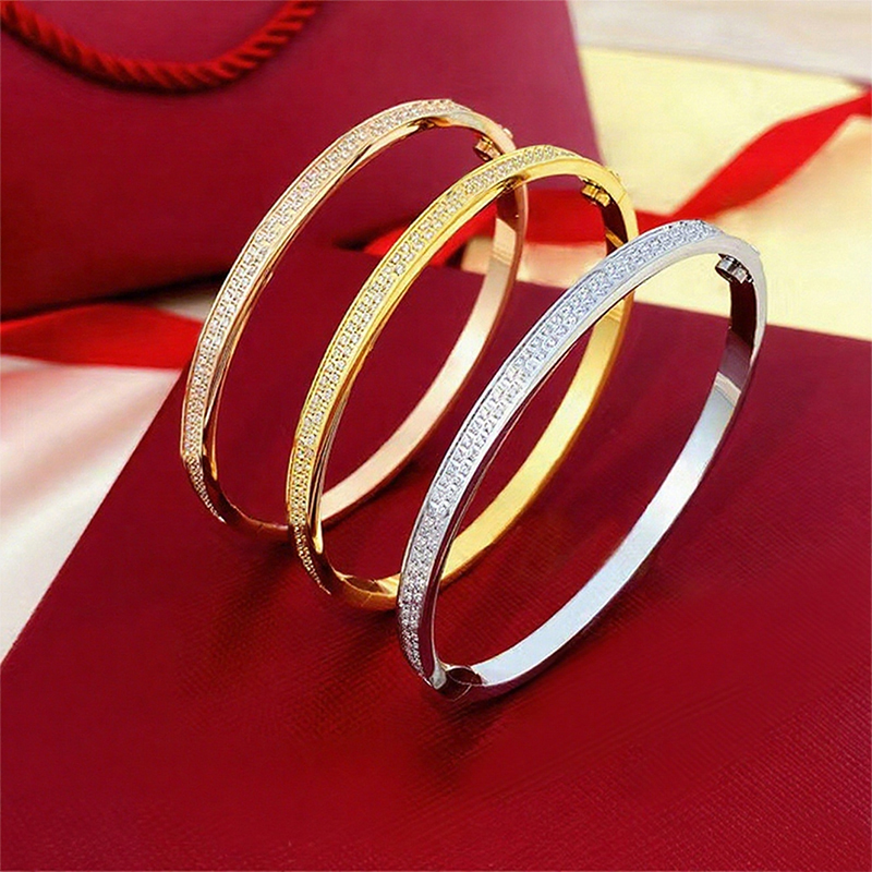 Luxury brand crystal bracelet classic double row diamond cuff bracelet fashionable 316L titanium steel designer bracelet for men and women