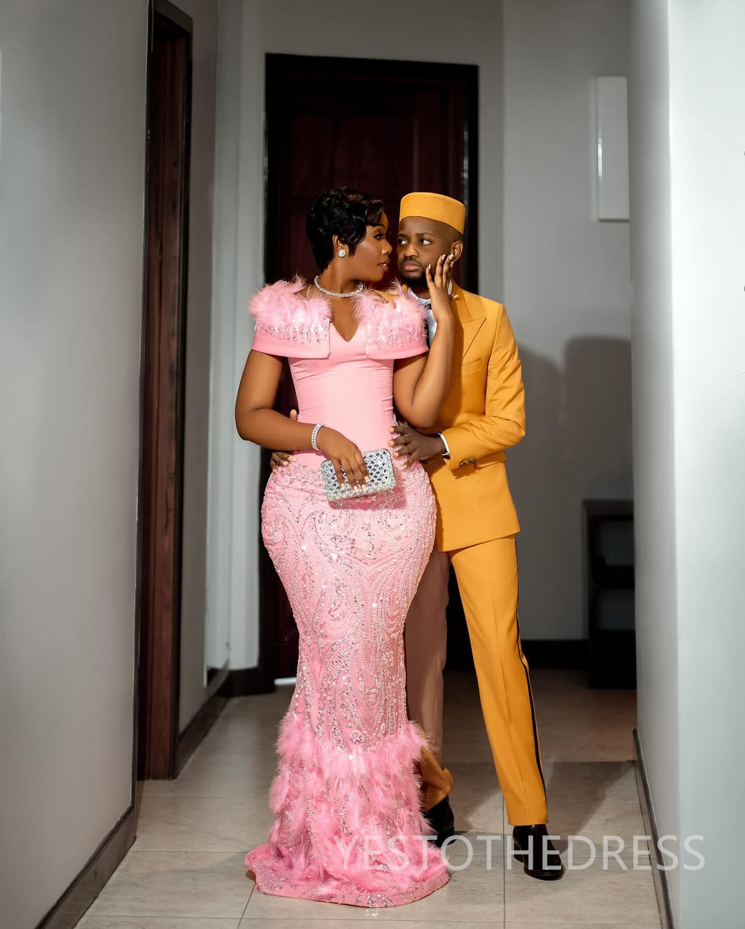 Plus Size Pink Aso Ebi Prom Dress 2025 Evening Dresses Formal Gowns Off Shoulder Feather Beaded Lace Illusion Birthday Dress Second Reception Gown AM2