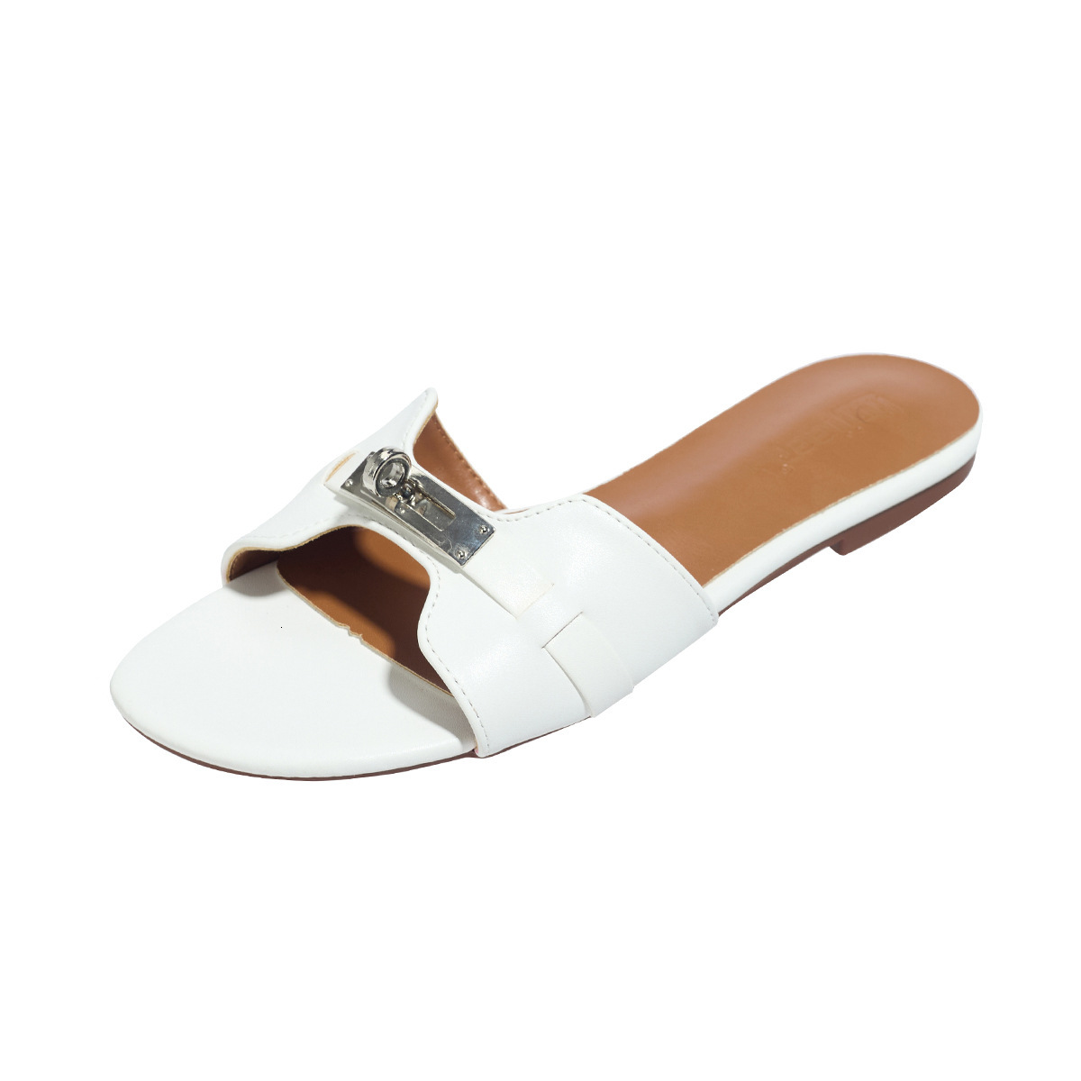 Designer Luxury High-end Metal Buckle Element Open-toe Cutout Single-strap Sandals For Women's Summer Outdoor Beach Shoes Cool Breathable Anti-sl