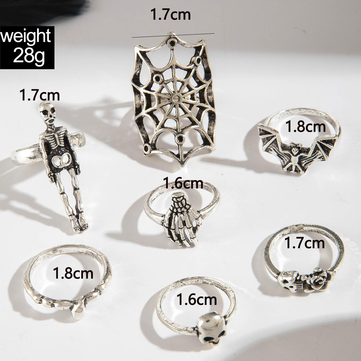 Dark Gothic Skull Ring Set Punk Inspired Spider Snake Animal Ring Set Perfect Halloween Statement Accessories for Edgy Style Lovers