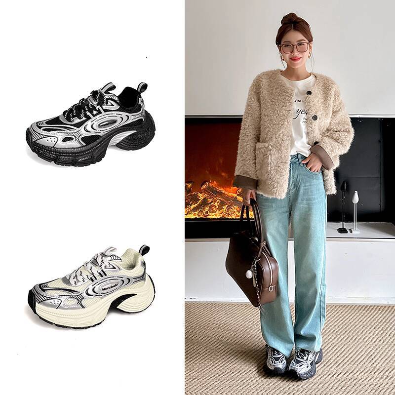 Mentadate Mesh Breathable Dad Sneakers for Women - Thick Sole High Heels Spring/Summer '25