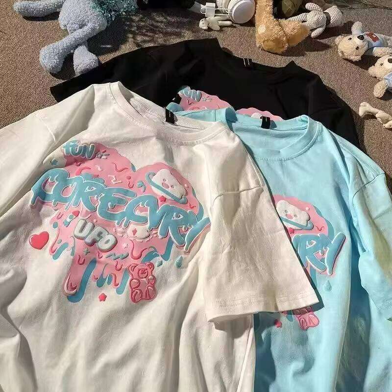 High Quality 100% Cotton Streetwear Oversized Logo 3D Puff Print T-Shirt Fashion Men's Clothing Manufacturer