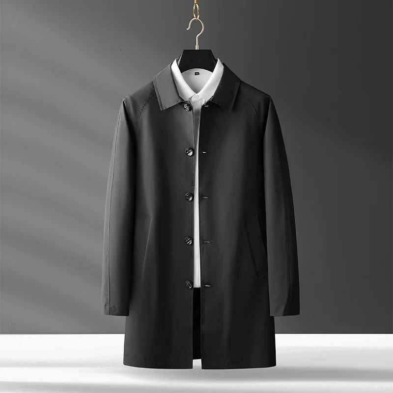 Casual Fashion Highquality Light Business Suit Jacket Long Men Trench Coat Windbreaker Overcoat Clothing 250902