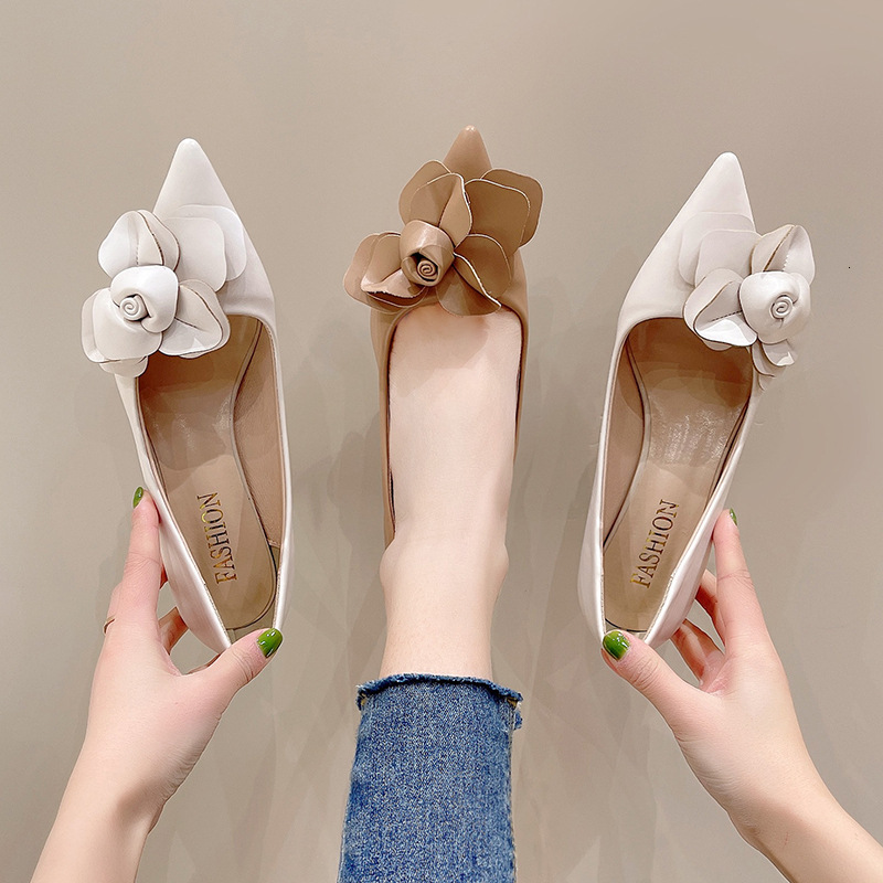 Designer Luxury Pointed-toe High Heels Sexy Women Sandals Comfortable Business Work Shoes High Appearance Solid Color Elegant Flower Decoration Hand-s