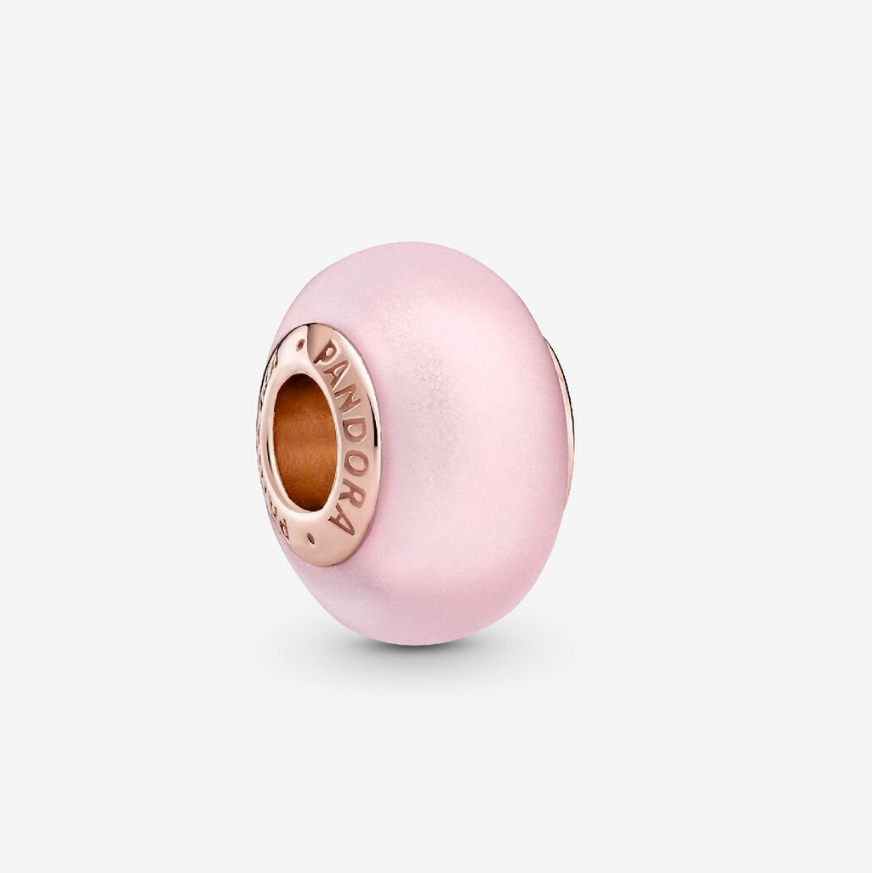 Pandorer 925 Sterling Silver Matte Pink Murano Glass Charm Rose Gold Plated Bead Fit Bracelet Necklace Earrings DIY Making