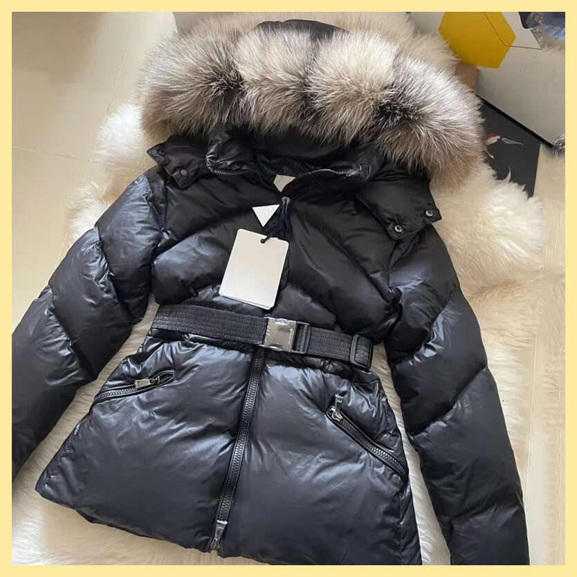 Womans winter jackets womens fw22 designer puffer jacket fur coats real raccoon hair collar warm fashion parkas with belt lady coat outerwear short down coat