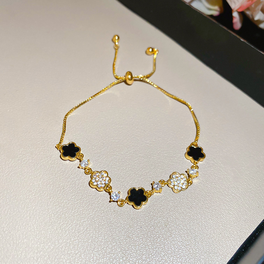 Acetate Zircon Flower Pendant Korean Style Niche Sweet Bracelet Versatile Fashion High-end Feel Jewelry