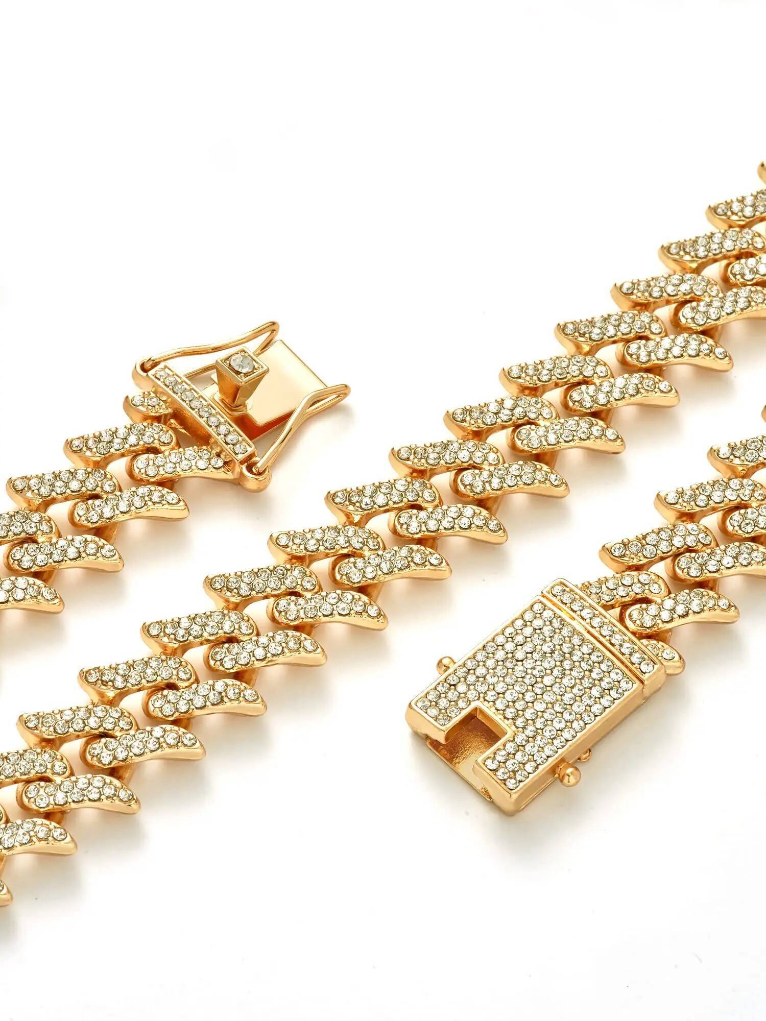 ULJ 16mm Hip Hop Reinstones Chains for Men Iced Out Miami Cuban Link Choker Necklace for Mens Bling Jewelry