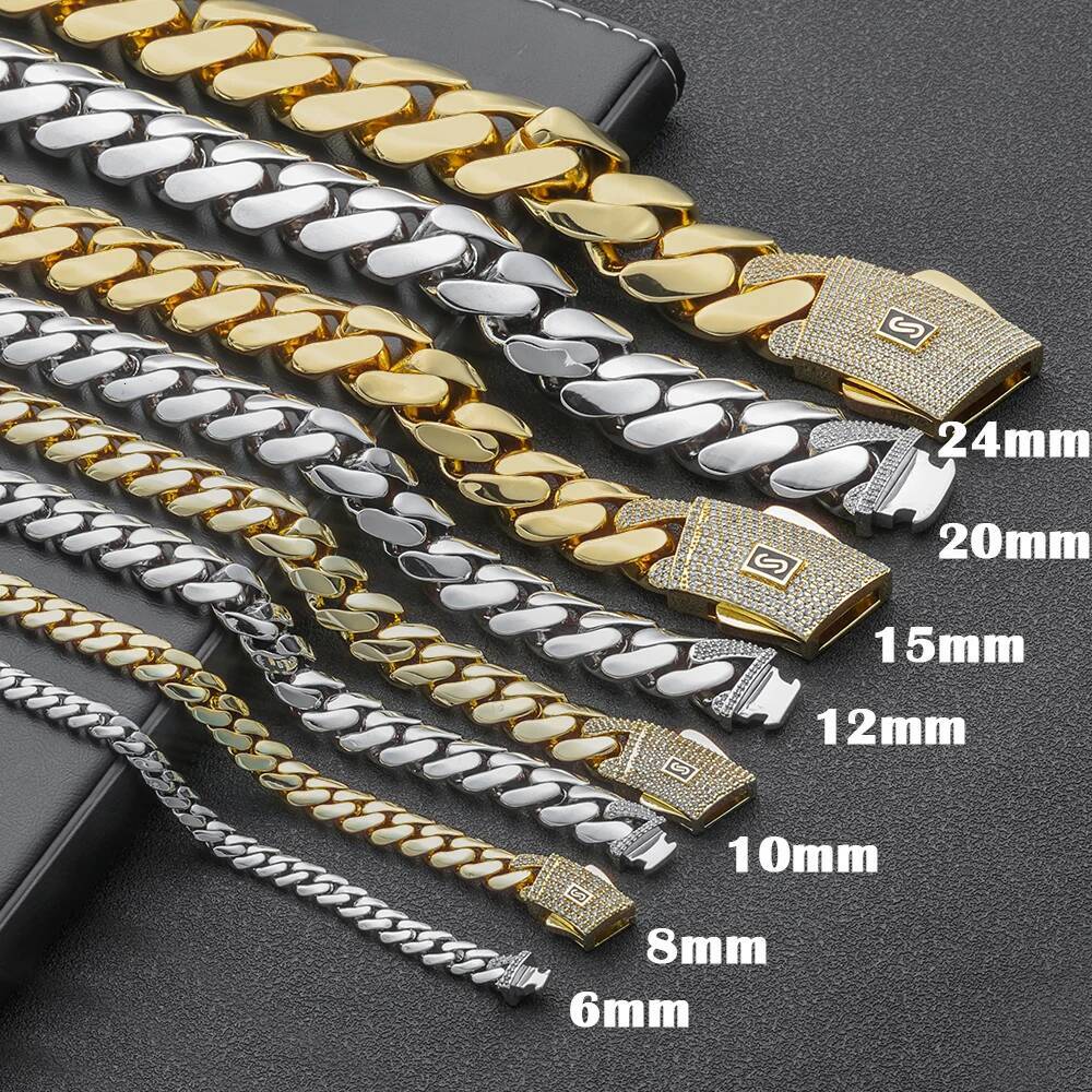 ICEBLING Moissanite 925 Silver Monaco Chain 14K Gold Plated Thick Iced Out Diamond Clasp Flat Cuban Link Choker Necklace Men