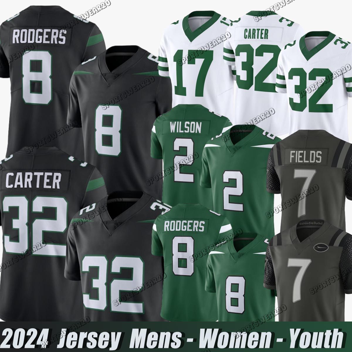 New York city ny JetsS jersey Rivalries Collection Garrett Wilson 7 Justin Fields Ahmad Sauce Gardner Quincy Quinnen Williams Breece Hall Joe Football Jerseys