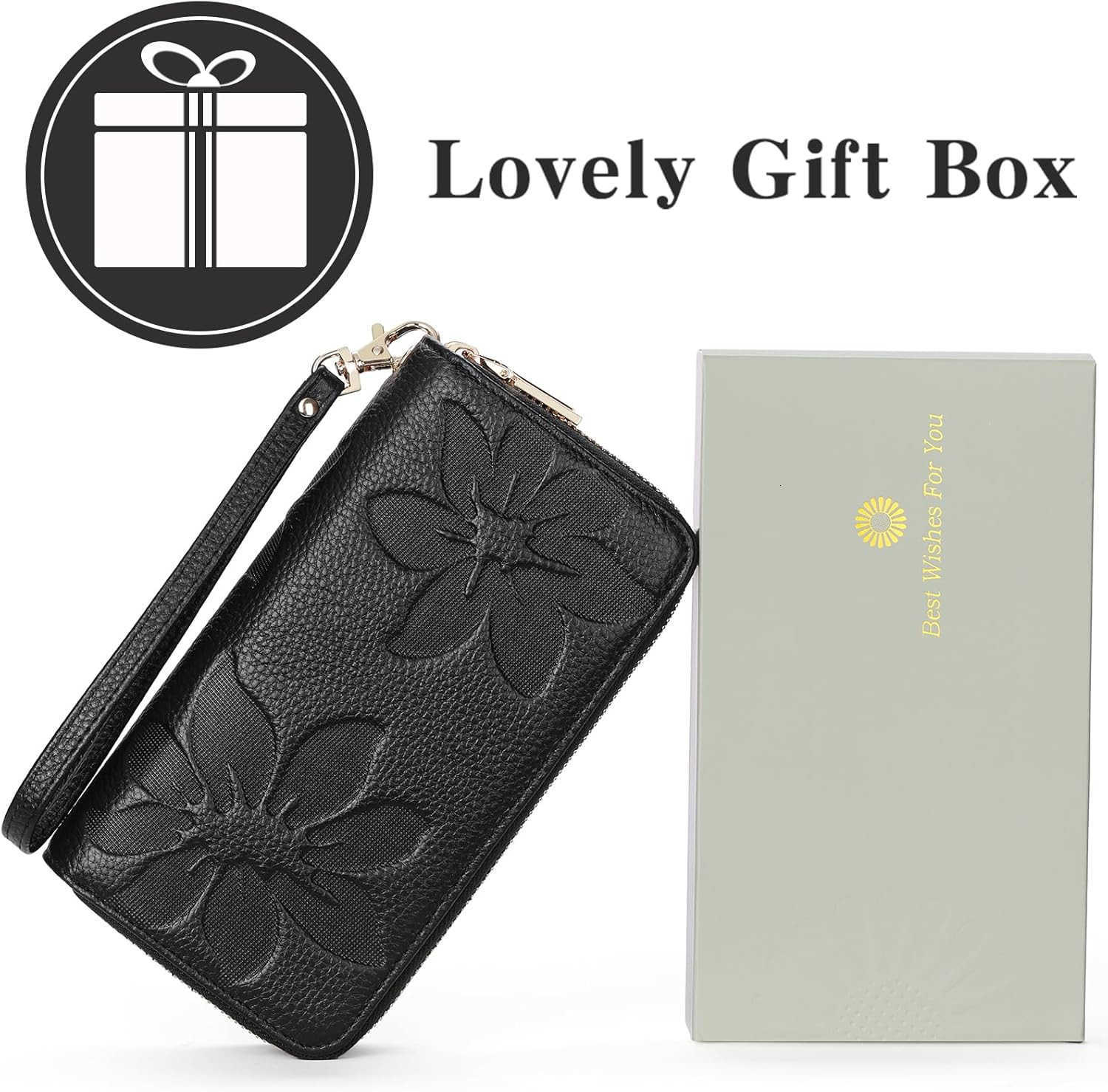 Womens Wallet Large Capacity Double Zip Ladies Card Phone Holder RFID Blocking Wristlet LeatherZ250911