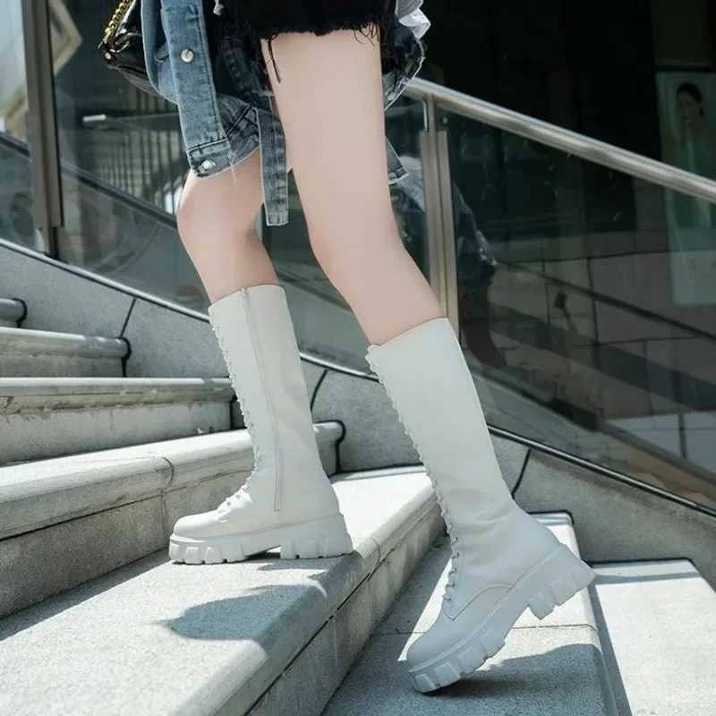 Womens Mid Calf Boots Padded Shoes Knee High Winter Sneakers Punk Style Military Casual White Black 2024 Lucury Platform Woman W251024
