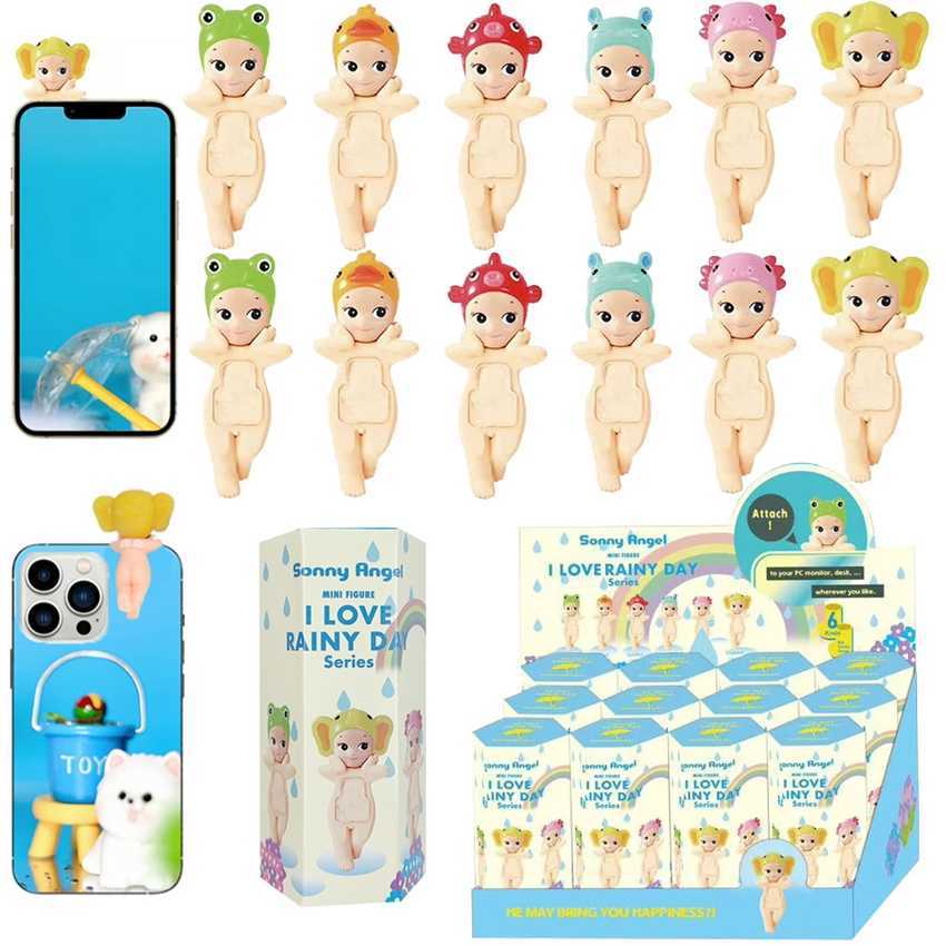 Sunny Angel Mini Figures Love Rainy Day Series Toy Set for Girl Mystery Blind Box Include Frog Duck Goldfish Decoration Gift