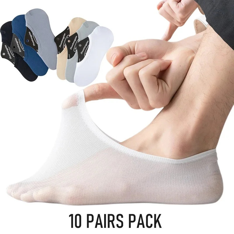 10 Pairs Men Male Invisible Elastic Non Slip Silicone Short Sock Slippers Summer Thin Breathable Casual Nylon No Show Boat Socks 250902