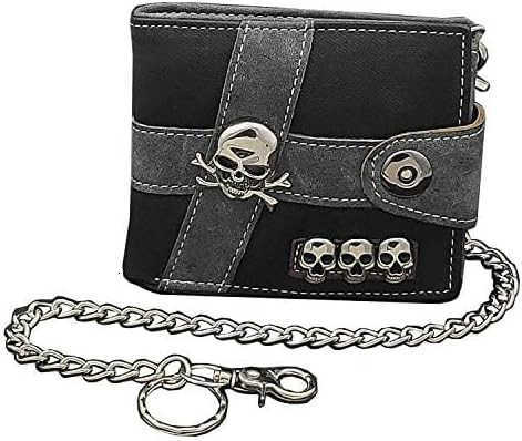 Skull Punk Biker Casual Hasp Wallet Purse With Chain For Men Or BoyZ250911