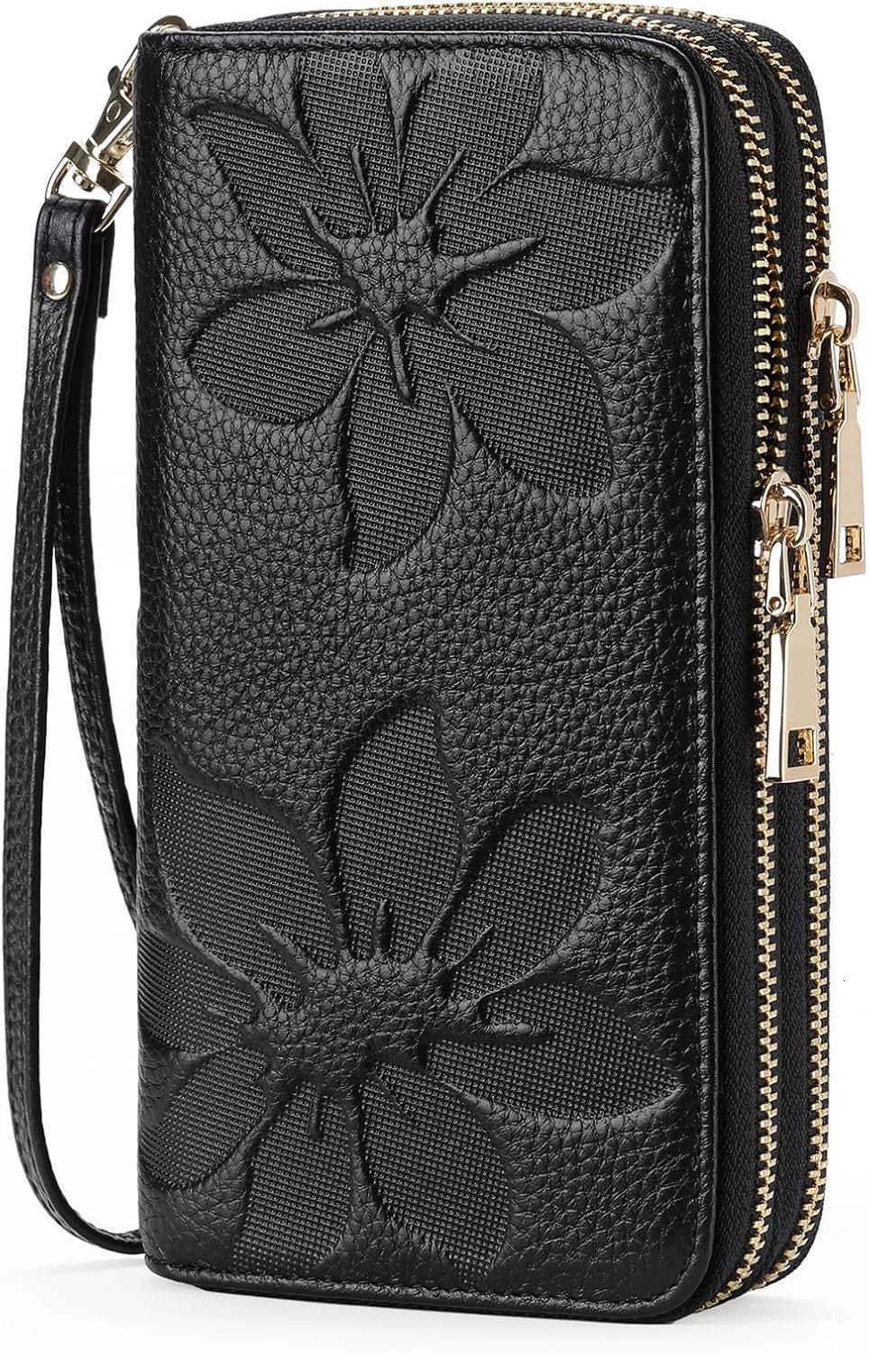 Womens Wallet Large Capacity Double Zip Ladies Card Phone Holder RFID Blocking Wristlet LeatherZ250911