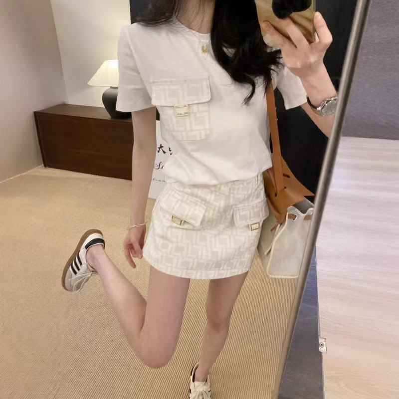 25 Spring/Summer New Casual Set Pocket Pattern Printed Decorative Top+Elastic Waist Wide Leg Pants Shorts Asian Size S-L