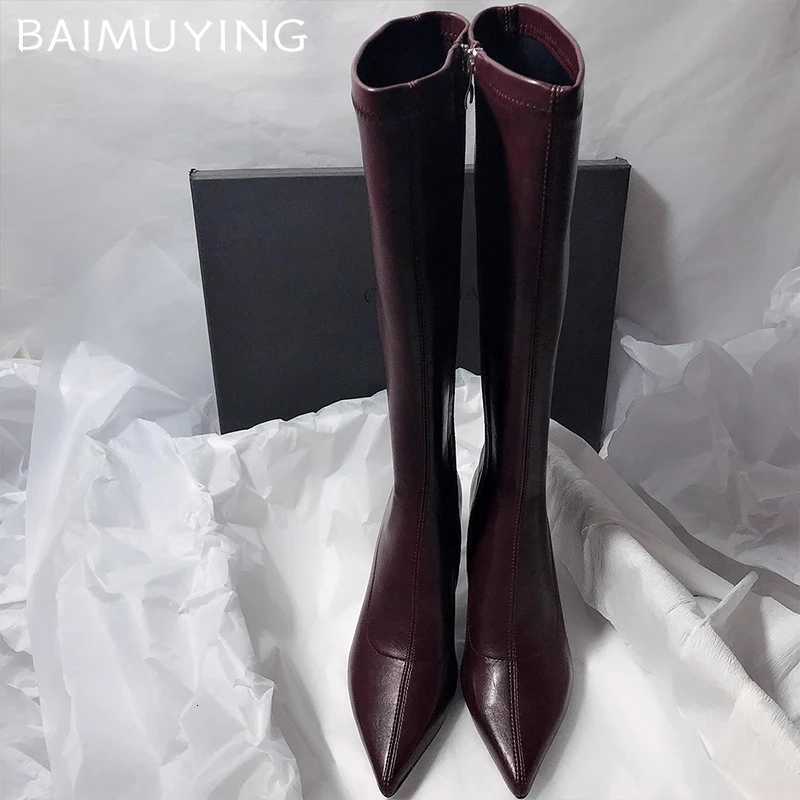 2025 Winter Trend Elegant High Heels Women High Boots Leather Pointed Toe Fashion Shoes Designer Knee High Pumps Womens Boots W250902