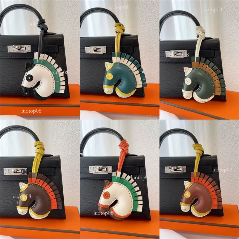 Fashion style cute handmade sheepskin pony head pendant genuine leather war horse unicorn bag charm highend car hanging decoration for women Luxurys d