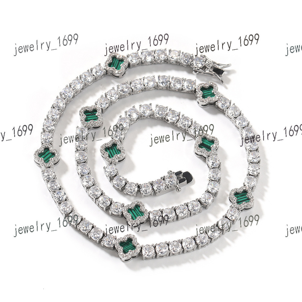 Hot Sales New 4mm Iced OutElegant Black Four Leaf Clover Tennis Chain Choker Necklaces Fashion Jewelry for Women