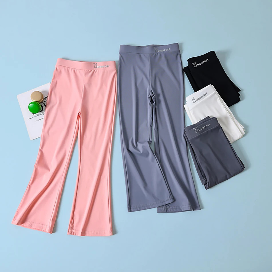 Childrens Fashion Solid color Ice Silk Micro Flared Pants for Girls Breathable Summer Leggings Yoga n Kids 250901