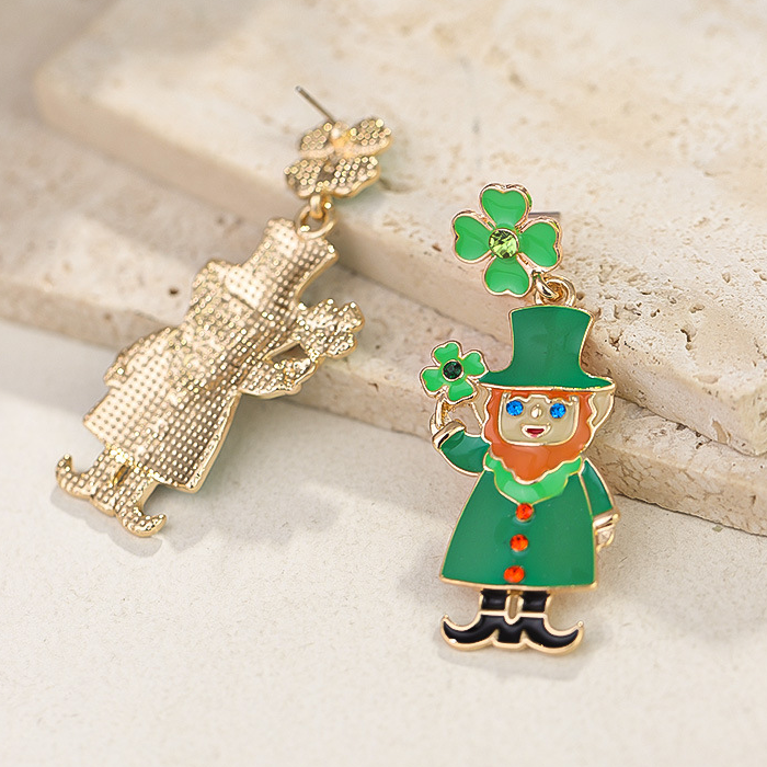 New Arrival Stylish and Versatile St Patrick Green Four leaf Clover Earrings Alloy Enamel filled and Diamond set Ideal for Irish Carnival
