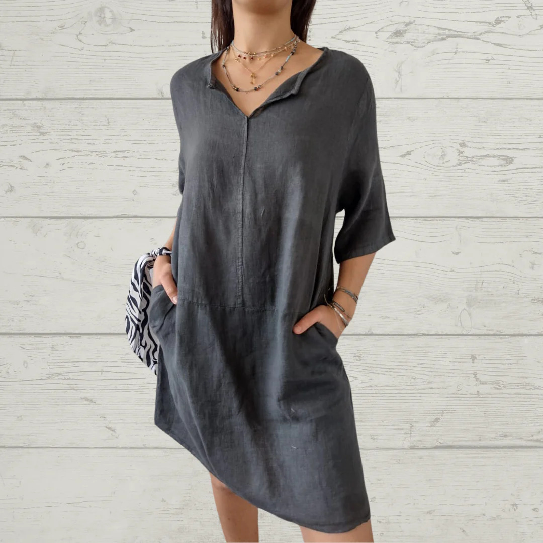 D828Cross-border spring and autumn women's v-neck loose casual new dress