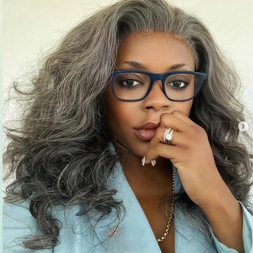 Grey Black Wave Wigs Highlight Human Hair Body Wavy Wigs Gray High Density13x4 Lace Frontal Wig for Women Pre-Cut Glueless Grey Salt and Pepper