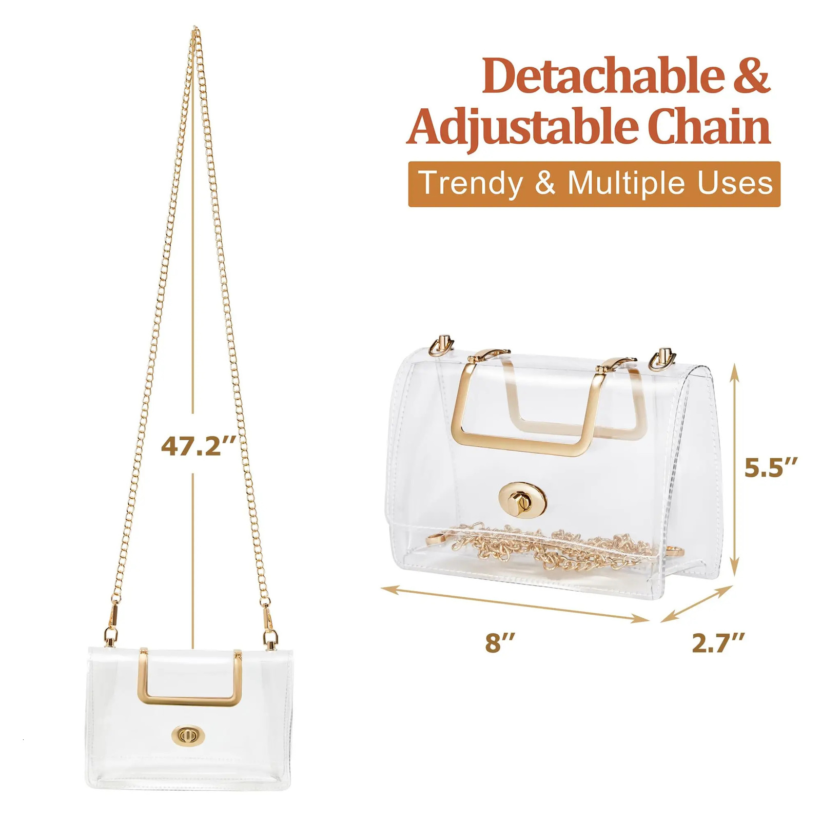 Transparent Clutch Clear Purse Crossbody Shoulder Bags Stadium Approved Bags250902