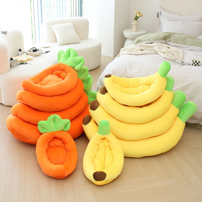 Cartoon Banana Shaped Pet Bed Removable Washable for Dogs Cats 4-Season Use Soft Comfortable Nest for Small Medium Breeds