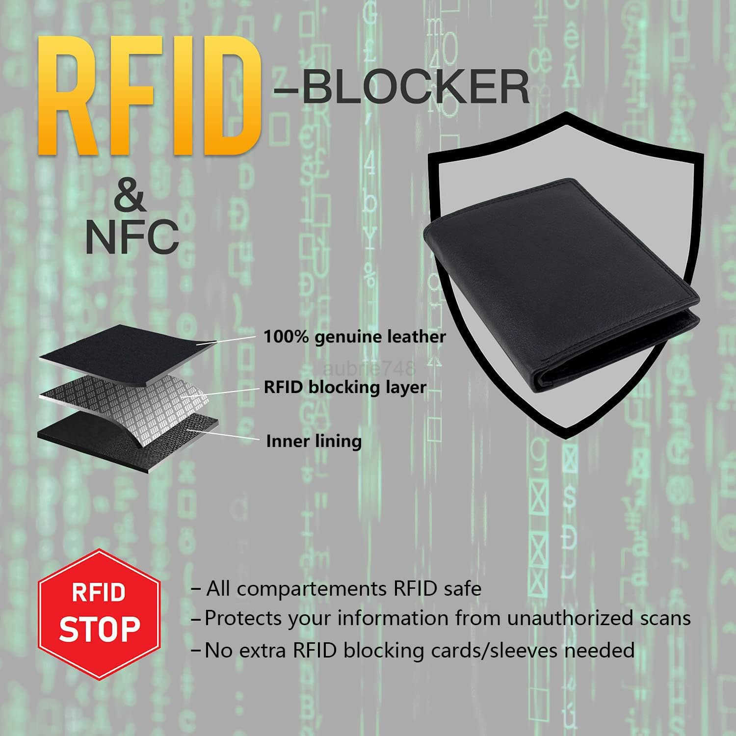 Mens Trifold Nappa Leather Wallet 15 Card Slots RFID Protection Portrait Format BlackZ250911