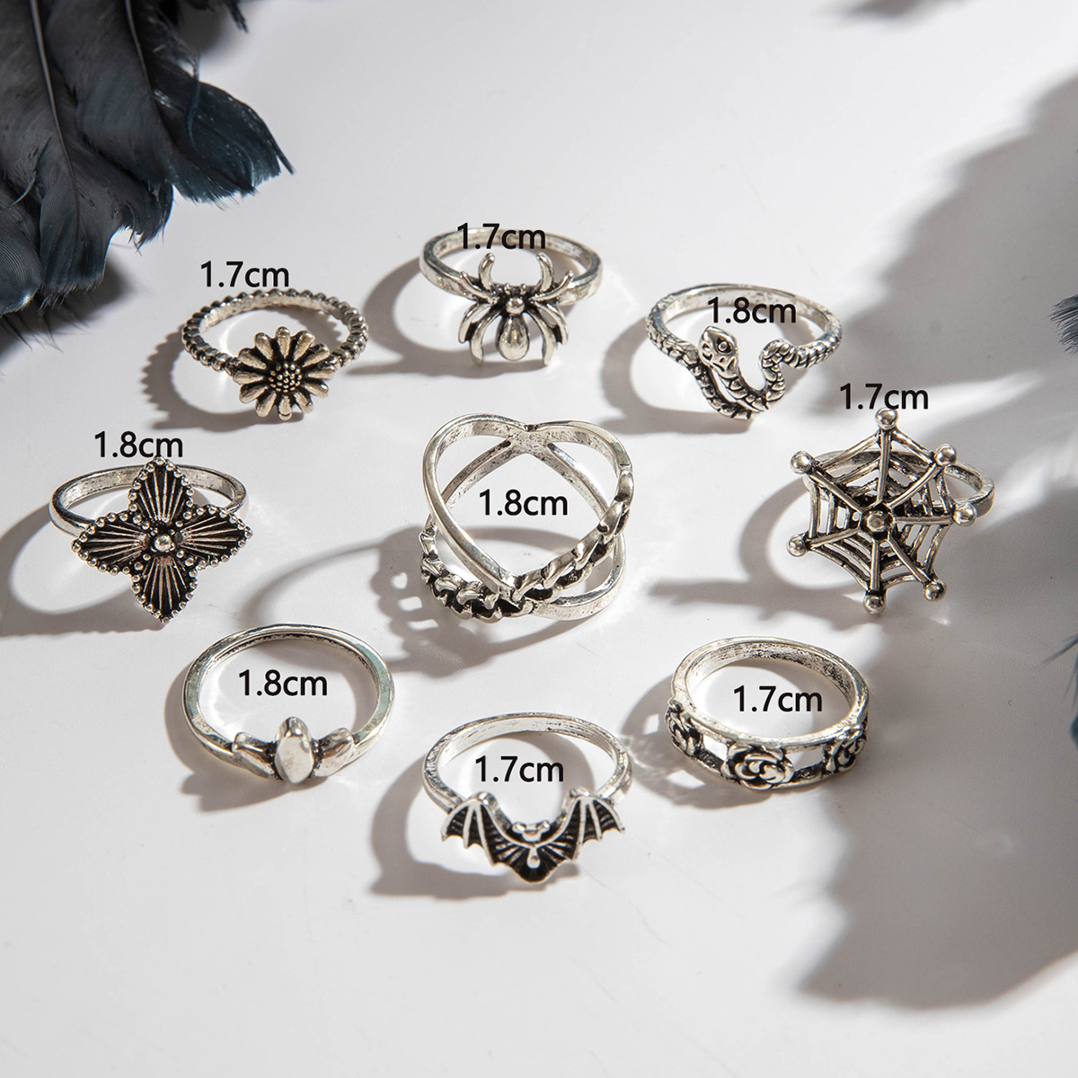 Dark Gothic Skull Ring Set Punk Inspired Spider Snake Animal Ring Set Perfect Halloween Statement Accessories for Edgy Style Lovers