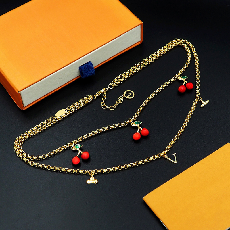 Designer Cherry Series Necklace Bracelet and Earring Set A Luxurious Jewelry Set Suitable for Women Designer Wedding Necklace Bracelet and Earring Set