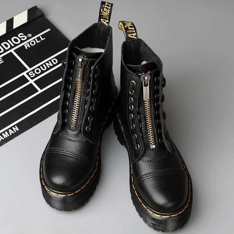 Women Boots Genuine Leather Platform Boots Motorcycle Shoes Front Zipper Optical Soles Fashion Sexy Punk Luxury Men Winter Boots W250902