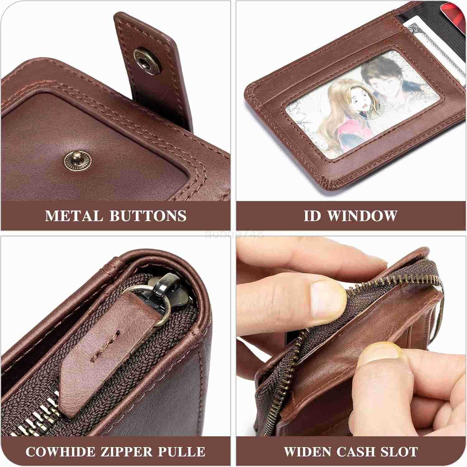 Genuine Leather Zipper Wallet for Men RFID Blocking Large Capacity Vintage Wallet with Coin Pocket ID Window CoffeeZ250911
