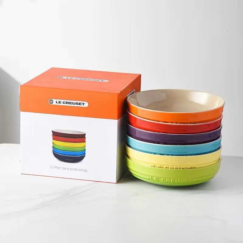 French Rice Bowl Ceramic Dessert Light Rainbow Stoneware Porcelain Candy Color Ramen Noodle Soup Bowls Tableware X250129