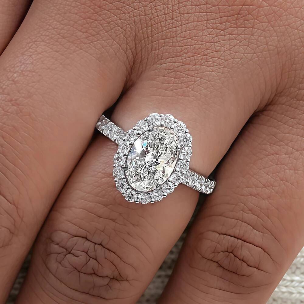 Oval Cut Moissanite Halo Rings with Gra 12carat D Color Lab Diamond Engagement Ring 925 Sterling Silver Wedding Band for Women