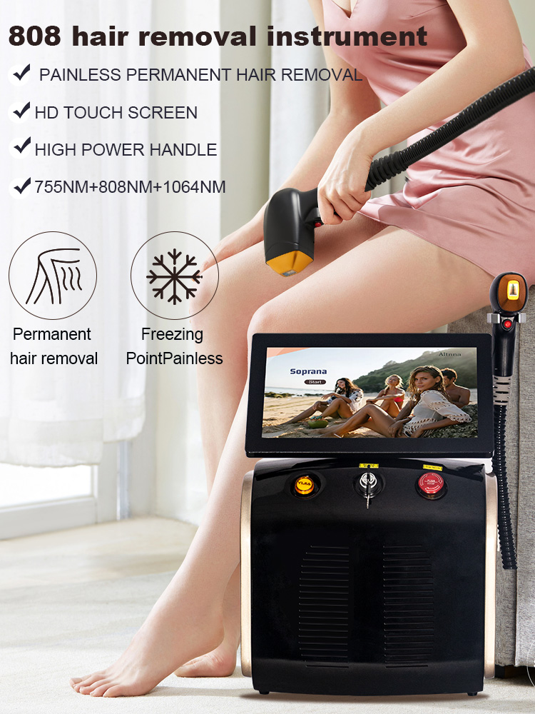 Professional Diode Ice Titanium Laser Body Hair Removal Machine 3 Wavelength 755/808/1064nm Face Hair Remove for Salon Epilator