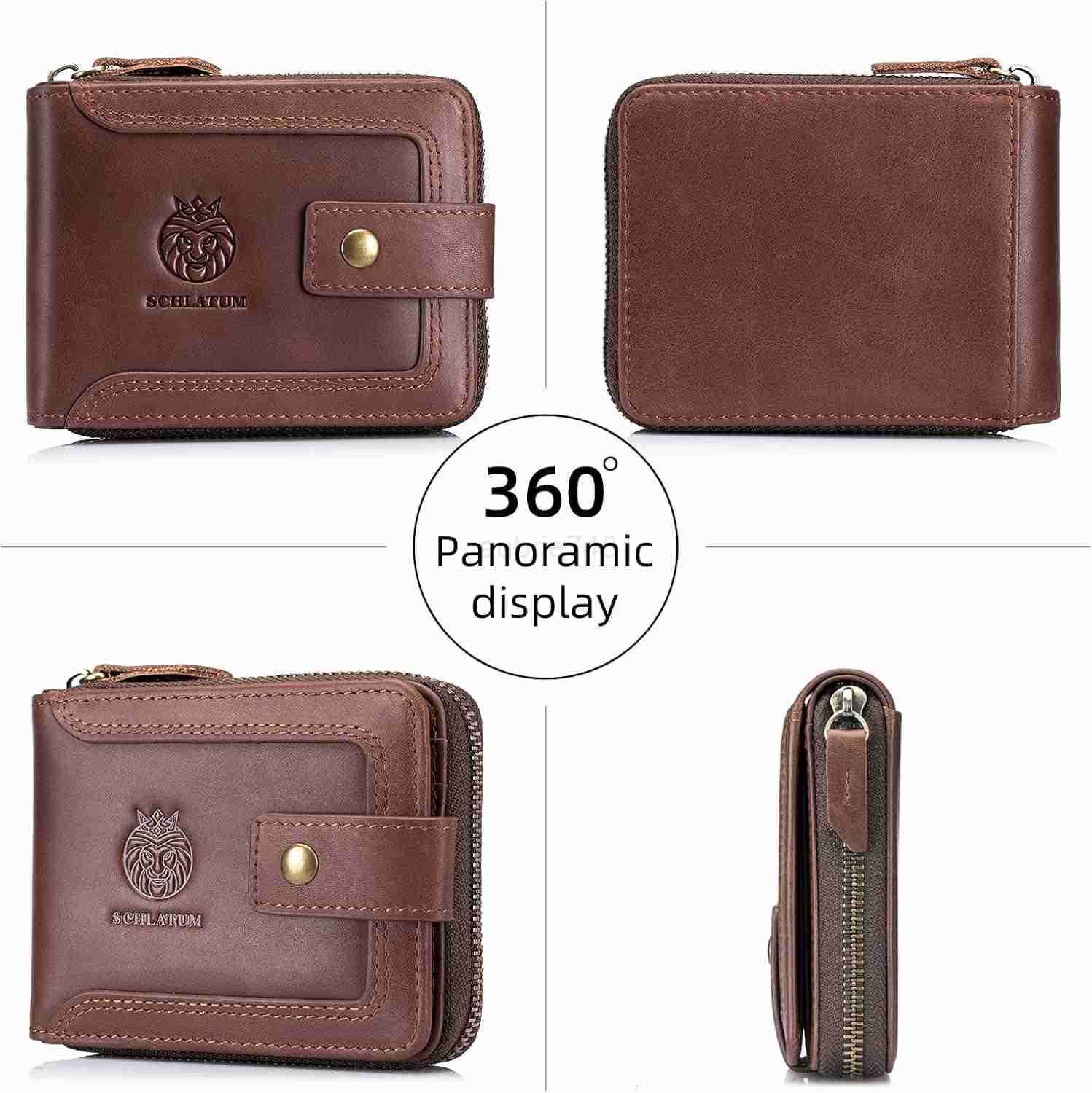Genuine Leather Zipper Wallet for Men RFID Blocking Large Capacity Vintage Wallet with Coin Pocket ID Window CoffeeZ250911