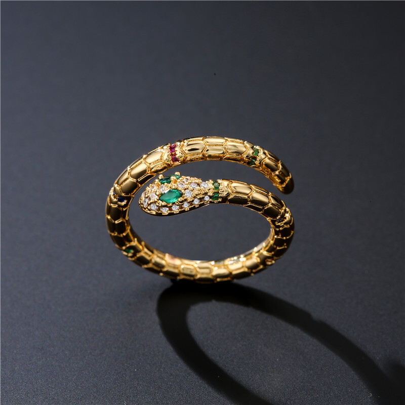 Luxury Brand Designer Jewelry European And Aerican Creative Personality Snake-Shaped Ring For Woen, Real Gold Electroplated Micro-Inlaid Zircon Snake-