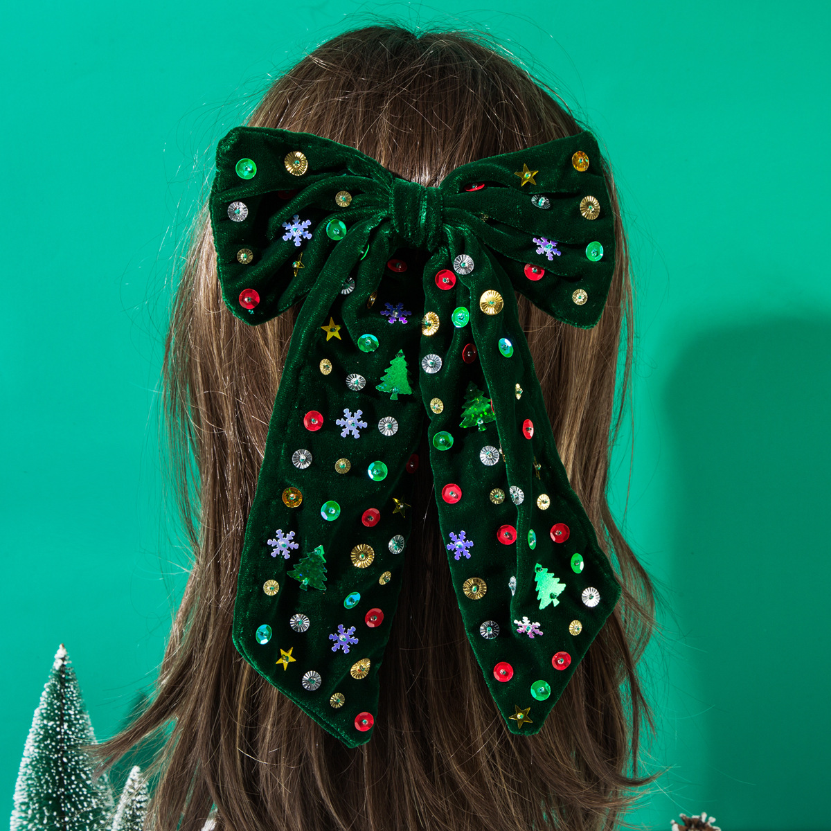 New Christmas Hair Clips Elegant Bow Adorned with Star Snowflake Christmas Tree Glitters Perfect Party Hair Accessories