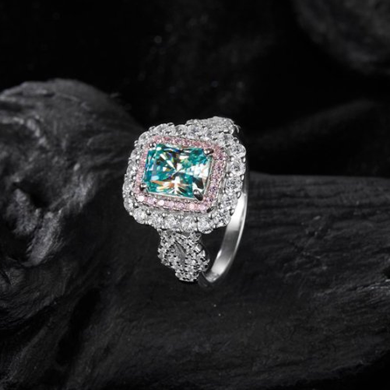 MT Custom Designed Engagement and Wedding Ring with Green Moissanite - Unique Diamond Ring for Women- Elegant Vintage Bohemian Style