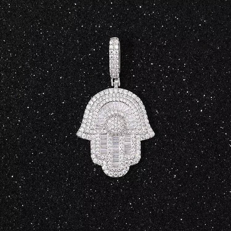 Wholesale Hip Hop Custom Hamsa Hand VVS Moissanite Diamond Pendants Iced Out Gold Plating 925 Sterling Silver Pendant