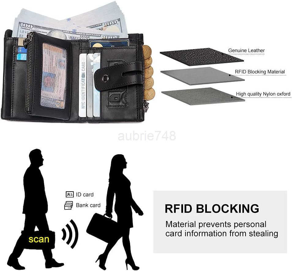 Mens Wallet with Chain Genuine Leather Purse RFID Blocking Bifold Double Zipper Coin Pocket with AntiTheft ChainZ250911