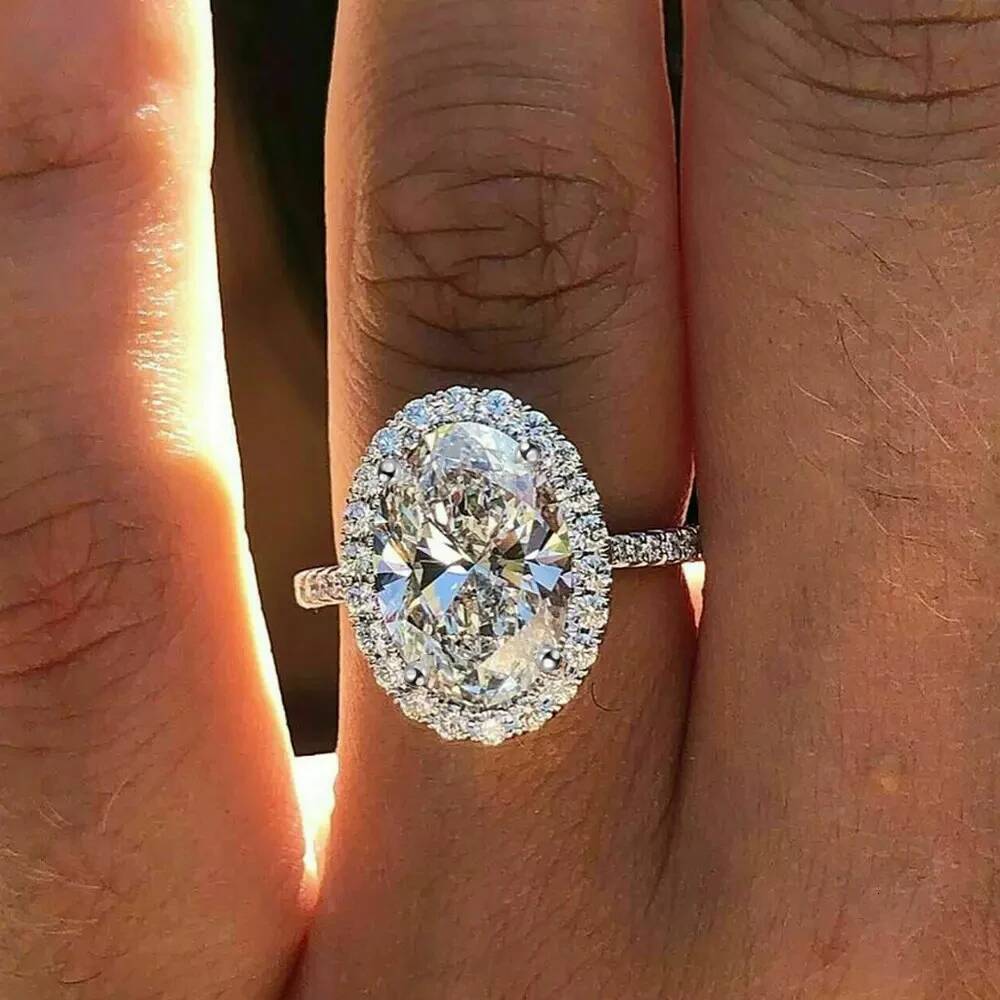 Oval Cut Moissanite Halo Rings with Gra 12carat D Color Lab Diamond Engagement Ring 925 Sterling Silver Wedding Band for Women