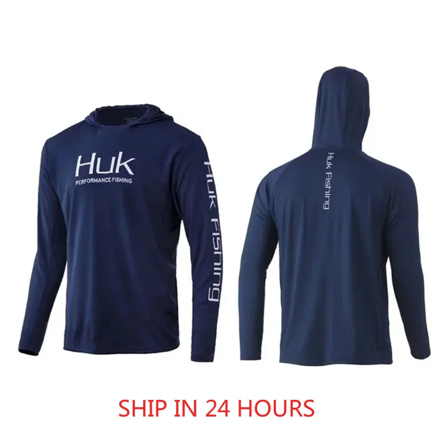 Fishing Shirt HUK With Hat Long Sleeve Sun UV UPF50 Summer Quick Dry Top Lightweight Men Fishing Clothes Sports Hunting Camping 250901